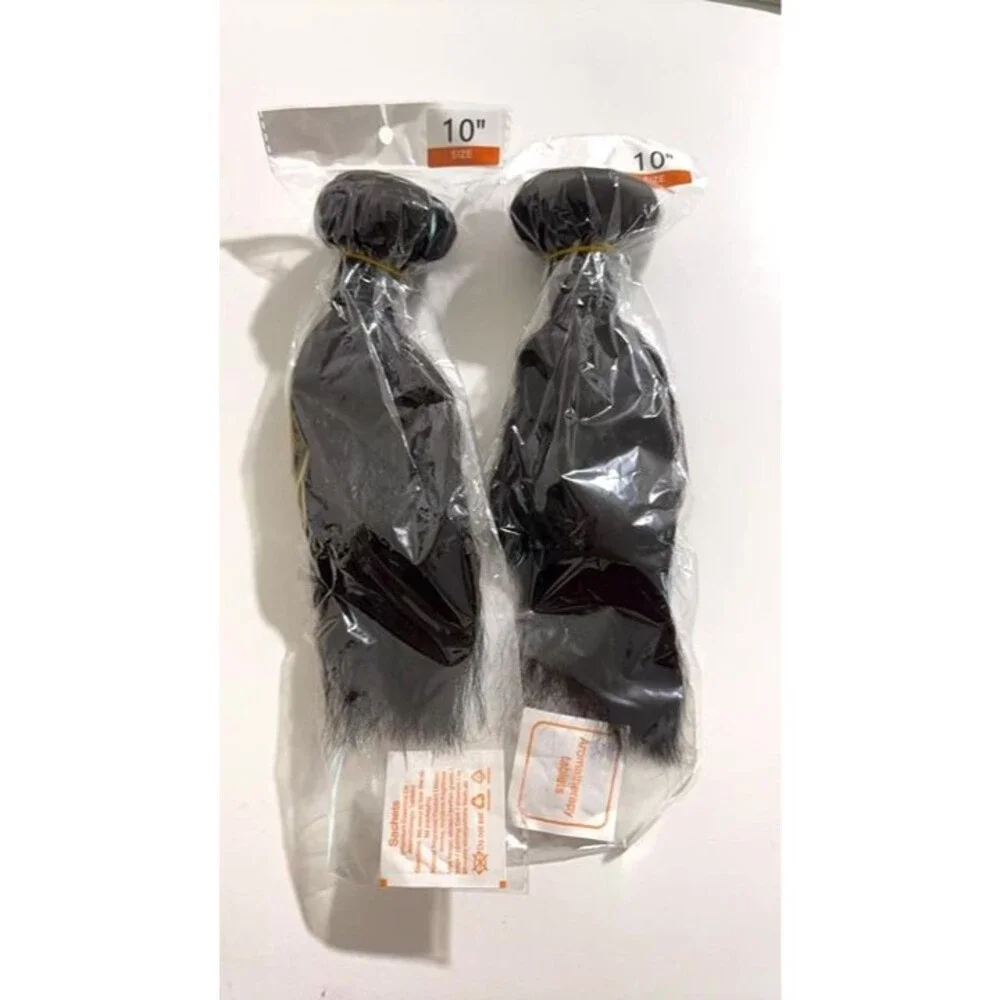 2 Pack Kinky Straight Bundles Human Hair 10 Inch Yaki Straight Human Hair Bundle